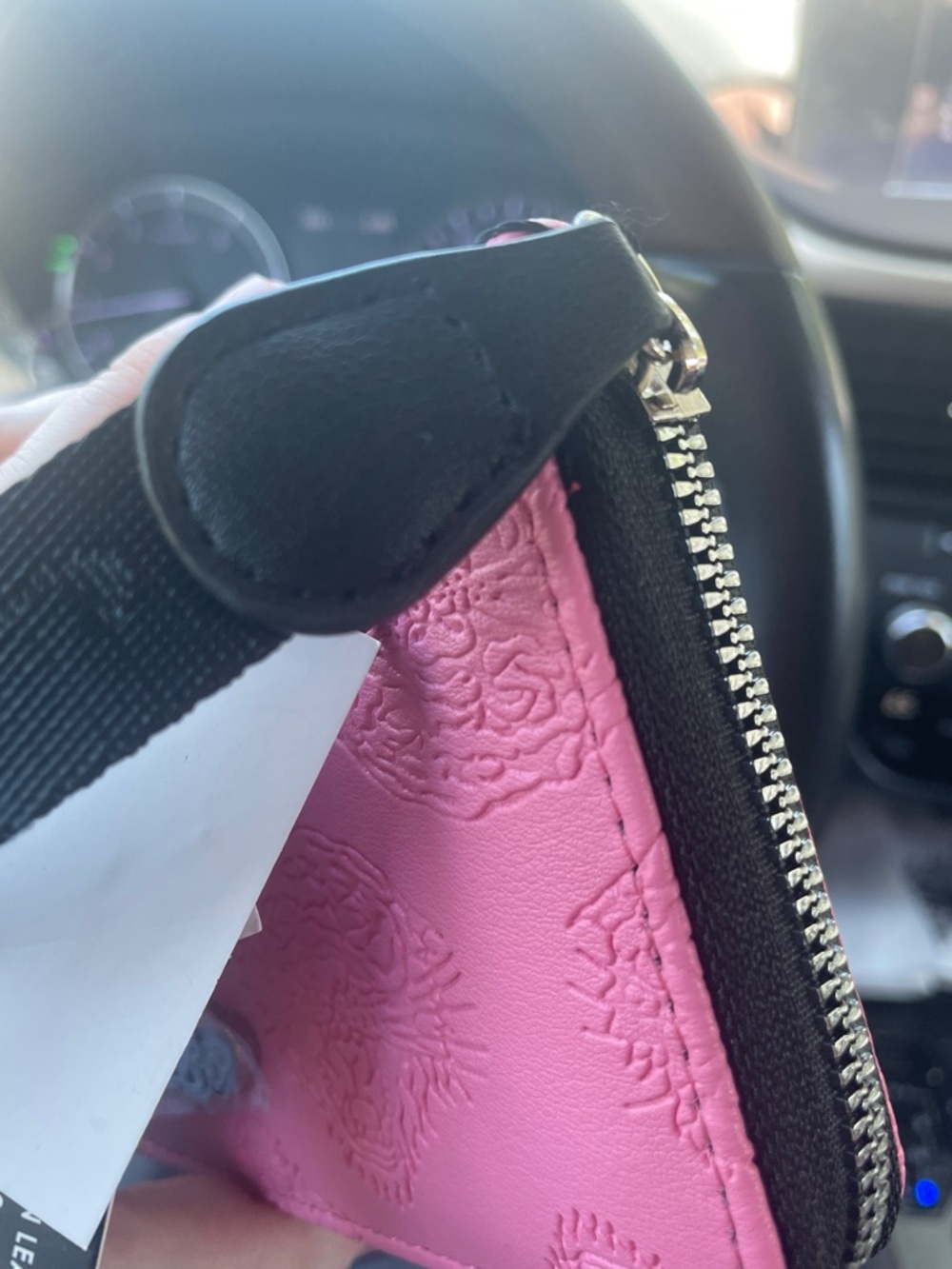 Ed Hardy Pink Embossed Zip Wallet with Wrist Strap - Picture 7 of 8